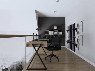 Antresola w stylu nowoczesnym, KJ Studio Projektowanie wnętrz KJ Studio Projektowanie wnętrz Nowoczesne domowe biuro i gabinet Drewno O efekcie drewna