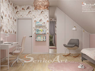 Projekt pokoju dziecięcego w nowoczesnym stylu, Senkoart Design Senkoart Design Pokój dla dziwczynki Różowy