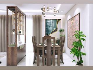 Wooden Dining table with long back chairs homify Modern Dining Room