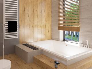 DOM MADERA 2, Klaudia Tworo Projektowanie Wnętrz Sp. z o.o. Klaudia Tworo Projektowanie Wnętrz Sp. z o.o. Modern Bathroom Wood Grey