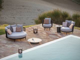 Bequemes Todus Baza Round Lounge Daybed, Livarea Livarea Balcones y terrazas de estilo moderno Textil Ámbar/Dorado