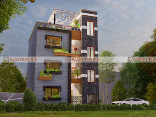 27X37 Multistorey Residence with Contemporary Architecture Elevation, VaastuShubh Designs VaastuShubh Designs Multi-Family house Concrete