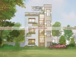 27X37 Multistorey Residence with Contemporary Architecture Elevation, VaastuShubh Designs VaastuShubh Designs Condominio Cemento