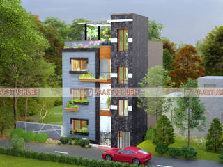 27X37 Multistorey Residence with Contemporary Architecture Elevation, VaastuShubh Designs VaastuShubh Designs Multi-Family house Concrete