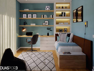 Interior Design 3D Quarto juvenil, ÀS DUAS POR TRÊS, Arquitetura de Interiores e Decoração ÀS DUAS POR TRÊS, Arquitetura de Interiores e Decoração 嬰兒房/兒童房