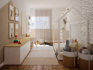 Interior Design 3D Baby Room, ÀS DUAS POR TRÊS, Arquitetura de Interiores e Decoração ÀS DUAS POR TRÊS, Arquitetura de Interiores e Decoração Phòng trẻ em phong cách Bắc Âu