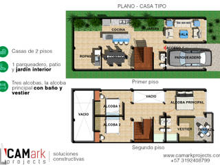 VENTA PLANOS PREDISEÑADOS CASA DE DOS PISOS 6mts X 15mts - 180m2, Camark Projects S.A.S - Firma de arquitectura y Construcción Camark Projects S.A.S - Firma de arquitectura y Construcción Modern Houses