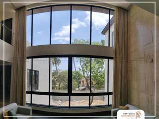 Kishore Residence- Double Height Curtains, Patterns Furnishing Patterns Furnishing Windows