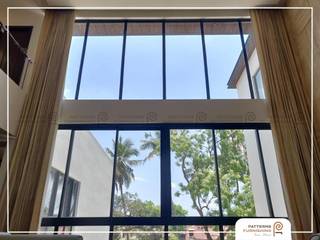 Kishore Residence- Double Height Curtains, Patterns Furnishing Patterns Furnishing Windows