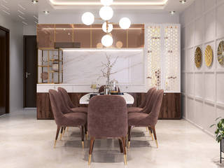 Dining area with crockery unit and mandir homify Classic style dining room dining table design in delhi, dining area designs new delhi, crockery unit designs