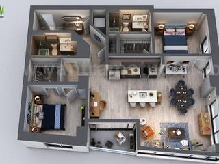 3d home floor plan design of Unique residential apartment by architectural modeling firm, Dallas, Texas, Yantram Animation Studio Corporation: classic by Yantram Animation Studio Corporation, Classic