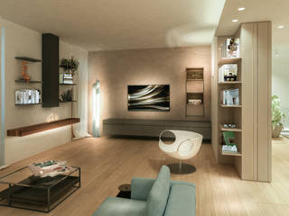 villa con giardino, MICHELE VOLPI STUDIO INTERIOR DESIGN MICHELE VOLPI STUDIO INTERIOR DESIGN Modern Living Room Wood Grey