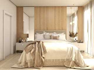 Suíte com closet, Cláudia Legonde Cláudia Legonde Modern Bedroom Wood Beige