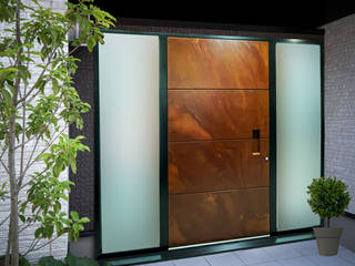 Oxidised Iron Front Entrance Door, Camel Glass Camel Glass Puertas principales Cobre/Bronce/Latón