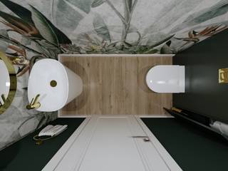 Toaleta z tapetą , KJ Studio Projektowanie wnętrz KJ Studio Projektowanie wnętrz Nowoczesna łazienka Płytki