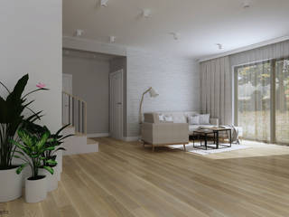 Nowoczesny i przytulny salon, KJ Studio Projektowanie wnętrz KJ Studio Projektowanie wnętrz Nowoczesny salon Drewno O efekcie drewna