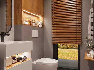 Aranżacja łazienki z wykorzystaniem elementów drewna, Senkoart Design Senkoart Design Moderne Badezimmer Holz Mehrfarbig