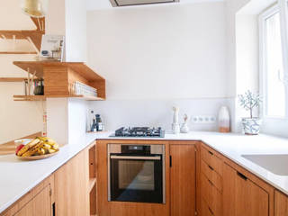 Une cuisine sur-mesure inspirée du mouvement Japandi, Studio Coralie Vasseur Studio Coralie Vasseur Scandinavian style kitchen Wood Wood effect