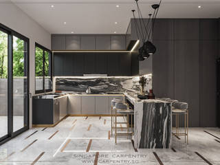 Ultra-Modern Elegance @ Jalan Kuras, Singapore Carpentry Interior Design Pte Ltd Singapore Carpentry Interior Design Pte Ltd Cucina moderna Marmo Bianco