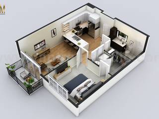 Small Residential Apartment 3d floor plan by architectural design studio, Philadelphia, Pennsylvania, Yantram Architectural Design Studio Corporation Yantram Architectural Design Studio Corporation