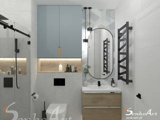 Projekt łazienki w stylu nowoczesnym, Senkoart Design Senkoart Design Nowoczesna łazienka Płytki Niebieski