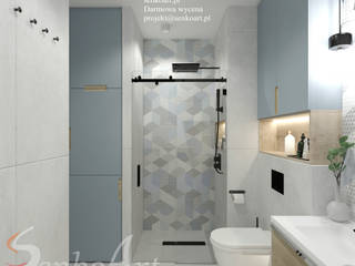 Projekt łazienki w stylu nowoczesnym, Senkoart Design Senkoart Design Nowoczesna łazienka Płytki Niebieski