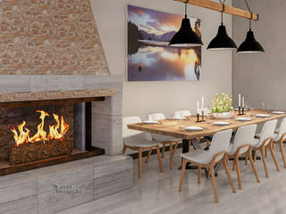 Salón con chiminea, zezadesign3d zezadesign3d 北欧デザインの リビング