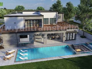 3d walkthrough of Home with Pool Side view by architectural rendering studio, Chicago-Illinois, Yantram Architectural Design Studio Corporation Yantram Architectural Design Studio Corporation