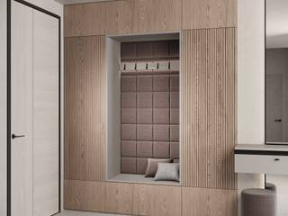 Garderobe mit den extra weichen softwalls® Polstern Softwalls® Minimalistischer Flur, Diele & Treppenhaus Garderobe Flur Haus Inneneinrichtung Wanddekoration gepolstert Polsterung Wandkissen Wandpolster Stoff Wandschutz Bettkopfteil Kopfteil Rückenkissen Rückenlehne