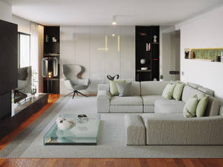 Generoso apartamento T5, Maria Vilhena Interior Design Maria Vilhena Interior Design Salas de estar modernas Cinzento