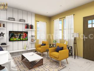 3d interior design of massive living room by architectural rendering studio, California , Yantram Animation Studio Corporation Yantram Animation Studio Corporation Livings de estilo minimalista Caliza