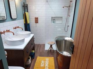 Bathroom Renovation Tiles&Mosaics Phòng tắm phong cách hiện đại Gạch ốp lát White bathroom, tiles, bathroom tiles, metro tiles, white tiles, wood effect tiles, wall tiles, floor tiles, bathroom inspo