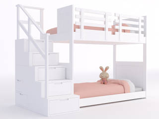 Beliche Com Escada Estante, Oficina Rústica Oficina Rústica Dormitorios infantiles modernos Madera maciza Multicolor