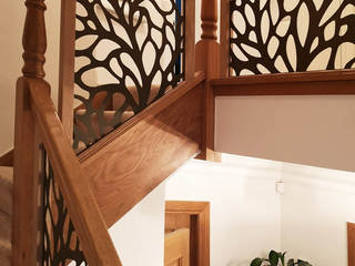 Old spindles replaced with new laser cut metal panels, Staircase Renovation Staircase Renovation درج فلز