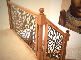 Old spindles replaced with new laser cut metal panels, Staircase Renovation Staircase Renovation Stairs میٹل
