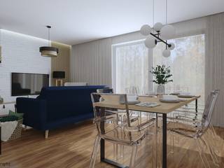 Nowoczesny salon (Dom w Malinówkach), KJ Studio Projektowanie wnętrz KJ Studio Projektowanie wnętrz Modern dining room Wood Wood effect