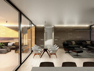 Altos MUROS de PIEDRA y decoración en color negro caracterizan esta casa de 205 m2, UNO100 Arquitectura UNO100 Arquitectura Comedores de estilo minimalista