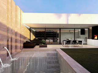 Altos MUROS de PIEDRA y decoración en color negro caracterizan esta casa de 205 m2, UNO100 Arquitectura UNO100 Arquitectura Piscinas de jardín