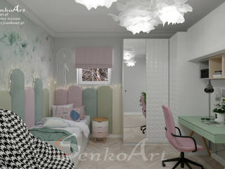 Pokój dla dziewczynki w pastelowych kolorach, Senkoart Design Senkoart Design Girls Bedroom Multicolored