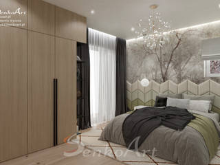 Aranżacja sypialni z elementami lasu, Senkoart Design Senkoart Design Małe sypialnie Wielokolorowy