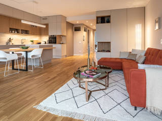 Apartment in Berlin, CONSCIOUS DESIGN - INTERIORS CONSCIOUS DESIGN - INTERIORS Minimalist living room Wood Beige