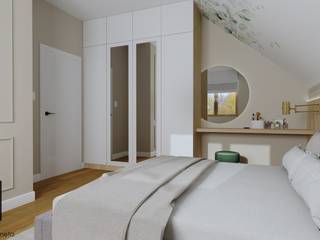Nowoczesna sypialnia (Dom z Malinówkach), KJ Studio Projektowanie wnętrz KJ Studio Projektowanie wnętrz Modern style bedroom Wood Wood effect