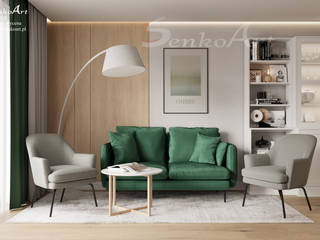Projekt domu w Luksemburgu. Aranżacja domu w nowoczesnym stylu, Senkoart Design Senkoart Design Nowoczesny salon Drewno Zielony