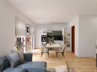 Progetto cucina e zona living a Como, L&M design di Marelli Cinzia L&M design di Marelli Cinzia Modern dining room White