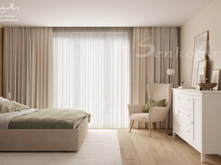 Sypialnia w stylu skandynawskim w domu, Senkoart Design Senkoart Design Kleines Schlafzimmer Mehrfarbig