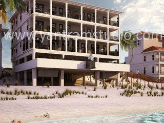 Beach Side Beautiful Exterior Apartment Design by architectural visualization companies, Chicago, Illinois, Yantram Animation Studio Corporation Yantram Animation Studio Corporation Bungalows Bricks