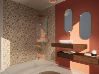 Aménagement d'une salle de douche , Studio d'intérieurs Giberot Studio d'intérieurs Giberot Phòng tắm phong cách tối giản gốm sứ Multicolored
