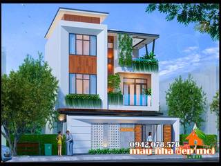 Biệt thự 3 tầng đẹp hiện đại 100m2 có gara kết hợp văn phòng, Công ty TNHH TKXD Nhà Đẹp Mới Công ty TNHH TKXD Nhà Đẹp Mới Moradias