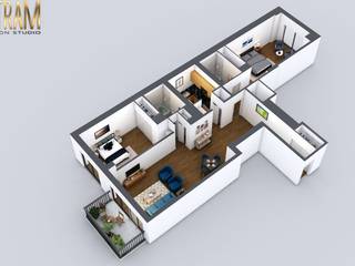 3D Home Floor Plan design of Small Apartment, Philadelphia, Pennsylvania, Yantram Animation Studio Corporation Yantram Animation Studio Corporation