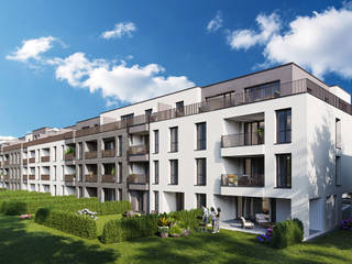 External visualizations of the BRIX apartment building in Frankfurt-Höchst, Render Vision Render Vision